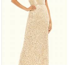 Mac Duggal Dresses | Mac Duggal Sequin Sheath Gown In Nude Gold Size Us 8 Nwot | Color: Gold | Size: 8