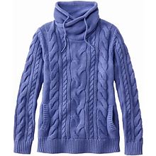 Women's Double L® Mixed-Cable Sweater, Funnelneck Larkspur Large, Cotton/Cotton Yarns | L.L.Bean
