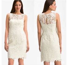 Adrianna Papell Lace Illusion Neckline Sheath Dress Cocktail Party