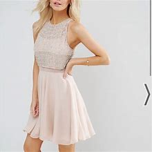 Asos Dresses | Asos Petite Crop Top Embellished Mini Skater Dress | Color: Cream | Size: 00