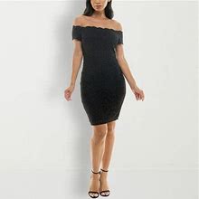 Premier Amour Off The Shoulder Lace Short Sleeve Sheath Dress | Black | Womens 14 | Dresses Sheath Dresses | Glitter