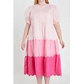Women's Plus Size Colorblock Scallop Dress - Pink Multi