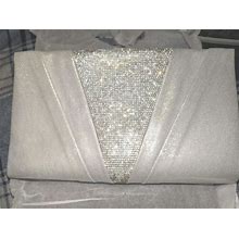 Nina True Silver Lame W/ Rhineston Evening Handbag Detachable Shoulder