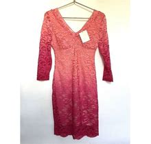 Boston Proper Dresses | Boston Proper Ombre Lace Sheath Dress 4 Multi Pink Orange V-Neck 3/4 Sleeve Nwt | Color: Orange/Pink | Size: 4