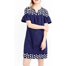 J. Crew Dresses | J. Crew Embroidered Dot Ruffle Sleeve Navy Dress 2 | Color: Blue/White | Size: 2