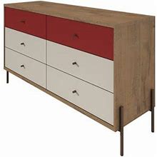 Joy Wood 6 Drawer Double Dresser In Red