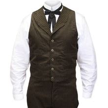 Classic Mens Brown Cotton Stripe Notch Collar Dress Vest (Big & Tall Size 3X) | 19th Century | Historical | Vintage | Antique