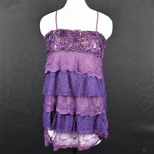 Second Skin Nyc Dresses | Second Skin Nyc Size L Purple Ruffled Semi-Sheer Sun Dress | Color: Purple | Size: Lj