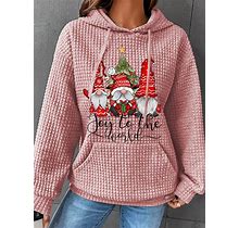 Joy To The World Gnome Christmas Cotton-Blend Simple Hoodie Pink/XXL