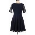 Danny & Nicole Casual Dress - A-Line High Neck Short Sleeves: Blue Solid Dresses - Women's Size 12 Petite