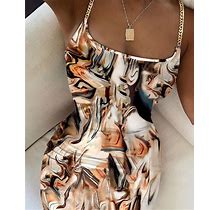 Marble Print Chain Strap Bodycon Dress Apricot M By Chicme