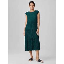 Eileen Fisher Crushed Silk Jewel Neck Tiered Dress - Green - Casual Dresses Size Medium