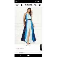 York & Company Eva Mendes Abella Maxi Dress Blue Mint Belted Size