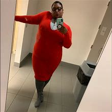 Rebdolls Dresses | Rebdolls Essential Long Sleeve V-Neck Midi Dress | Color: Red | Size: 3X
