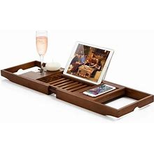 Bambusi Bathtub Caddy With Extendable Sides, Wine Glass Holder, Book Stand And Phone Tray