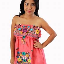 Discovermas Dresses | Womens Embroidered Strapless Coral Pink | Color: Pink/Red | Size: M