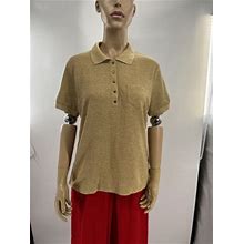 Isaac Mizrahi Women's Short Sleeve Button Up Polo Top Size Large Gold