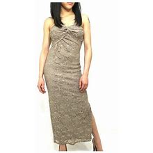 MORGAN & CO. Champagne Gold Sequin & Lace Strapless Maxi Dress - Womens Size 2