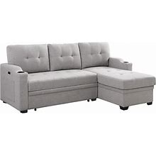 Lilola Home - Mabel Light Gray Linen Fabric Sleeper Sectional With Cupholder, USB Charging Port And Pocket - 81512