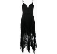 NISSA Lace-Trim Pleated Midi Dress - Black