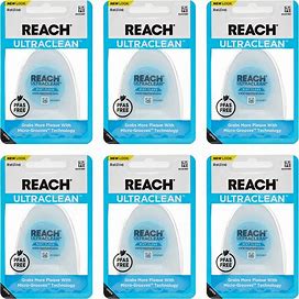 REACH® Listerine Ultraclean Mint Waxed Dental Floss | Dental Floss | PFAS Free | Shred Resistant | Effective Plaque Removal | Mint Flavor | 30Yd, 6