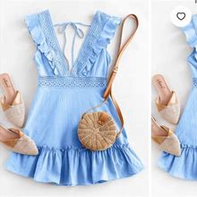 Zaful Dresses | Zaful Crochet Ruffle Sleeveless Dress | Color: Blue | Size: S