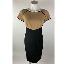 Ann Taylor Tan Black Color Block Sheath Stretch Dress 8 Petite Lovely