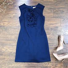 Eliza J Dresses | Eliza J Navy Blue Shift Dress Scuba Knit Floral Embellished Appliqu Sheath | Color: Blue | Size: 4