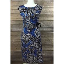 The Limited Womens Ruched Tie Sheath Dress Xs Blue White Paisley