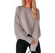 ANRABESS Women's 2023 Trendy Sweaters Long Sleeve Crewneck Cable Knit Pullover Oversized Casual Chunky Tops