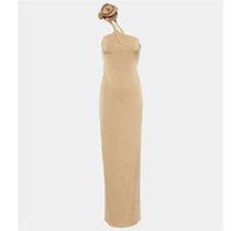 Magda Butrym, Floral-Appliqué One-Shoulder Jersey Maxi Dress, Women, Beige, US 4, Dresses, Materialmix