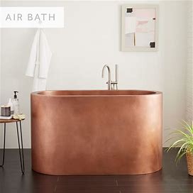 Signature Hardware 953284-60-AIR Watson 60" Copper Soaking Freestanding Tub With Pre-Drilled Overflow Hole Antique Copper Patina Tub Soaking