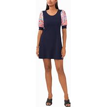 Msk Petite Round-Neck Paisley-Sleeve Combo Dress - Pink/Multi - Size PL