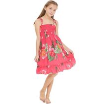 Girl Hawaiian Elastic Top Strap Dress In Pretty Tropical Hot Pink