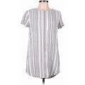 Cloth & Stone Casual Dress - Shift Crew Neck Short Sleeve: Gray Stripes Dresses - Women's Size Medium
