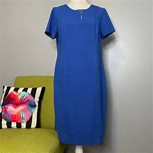 Talbots Blue Short Sleeve Sheath Dress 12 Work Cocktail - Women | Color: Blue | Size: L