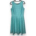 Danny & Nicole Size 12 Lace Overlay Dress Teal Blue Zipper Lined Classic A-Line