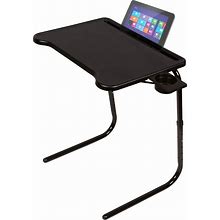 Table-Mate Ultra Folding TV Tray Table And Cup Holder, Adjustable To 6 Heights And 3 Angles With Device Holder (Black)