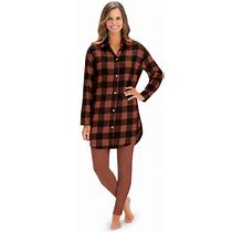 Collections Etc Women's Plaid Flannel Button-Down Tunic And Leggings Set Chocolate Medium