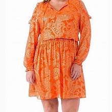Michael Kors Dresses | Michael Kors Poppy Paisley Cold Shoulder Dress | Color: Gold/Orange | Size: 2X