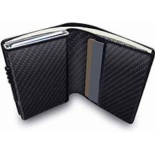 Dlife Wallet With Money Clip RFID Blocking Wallet, Minimalist PU Leather Mens Card Wallet, Credit Card Holder, Contactless Credit Card Protector Automatic Pop-Up Card, Z-Carbon Black