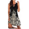 Honhuzh Summer Dresses For Women 2022 Clearance, Vintage Round Neck Sleeveless Floral Button Dress