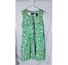 George Women's Sleeveless Lined Side Zip Dress Green White Floral V Neck Size 6