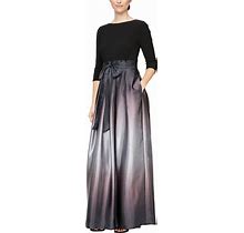 SL Fashions 9251111 Petite Ombre Satin Long Ballgown Black Silver / 10P