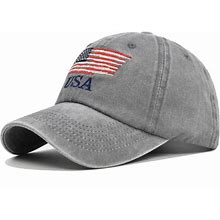 Gray Vintage American Flag Hat, Men's Hats For Men Patch Breathable Mesh Classic Baseball Caps Cotton Running Hat,Gray,All-New,Temu