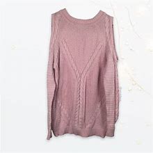 Venus Sweaters | Venus Light Pink Cable Knit Cold Shoulder Kawaii Sweater Xs | Color: Pink | Size: Xs