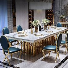 RARLON 7-Piece Light Luxury Rectangular Dining Set. Rectangular Dining Set Upholstered/Metal | 29.92 H X 35.43 W X 70.87 D In | Wayfair