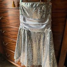 Masquerade Dresses | Strapless Silver Sequined Mini Dress | Color: Gray/Silver | Size: 11J