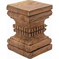 Carved Wooden Pillar Stool - 19.75" - Brown