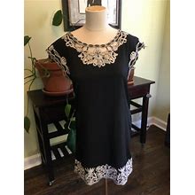 Black & Cream Embroidered Leebe Dress - Size Small -